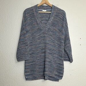 J Jill‎ Women’s Size Small Blue Marled V Neck Cotton Pullover Knit Sweater